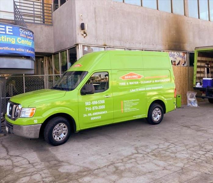 SERVPRO truck outside of commercial building
