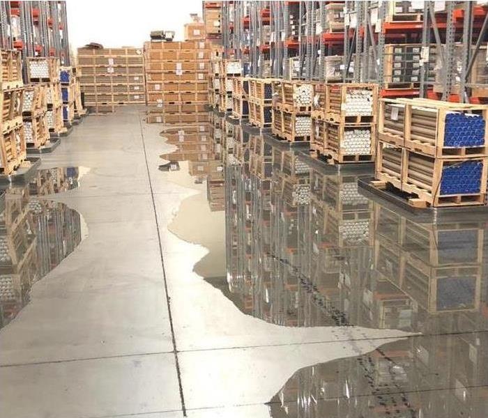 Water damage in a warehouse
